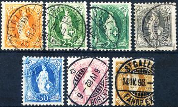 Briefmarken: 66A-72A - 1882 Stehende Helvetia, weisses Papier, 14 Zähne, KZ A
