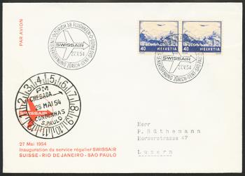Briefmarken: RF54.11 a. - 27. Mai 1954 Zürich-Genf-Lissabon-Dakar-Recife-Rio de Janeiro-Sao Paulo