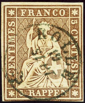 Francobolli: 22D - 1857 Stampa di Berna, 3a tiratura, carta di Zurigo