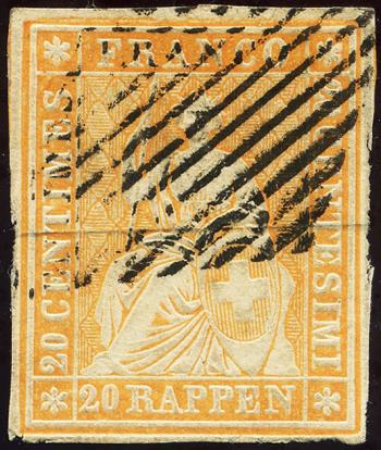 Timbres: 25B - 1854 Impression de Berne, 1ère période d'impression, papier de Munich