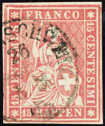 Francobolli: 24G - 1859 Stampa Berna, 4a tiratura, carta Zurigo