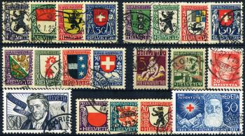 Stamps: J29-J48 - 1924-1926 Cantonal and Swiss coat of arms