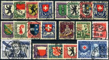 Briefmarken: J29-J48 - 1924-1928 Kantons- und Schweizer Wappen