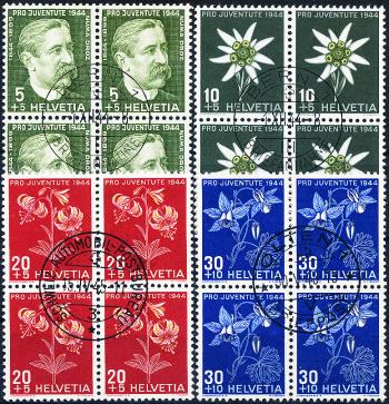 Stamps: J109-J112 - 1944 Portrait of Numa Droz and pictures of alpine flowers