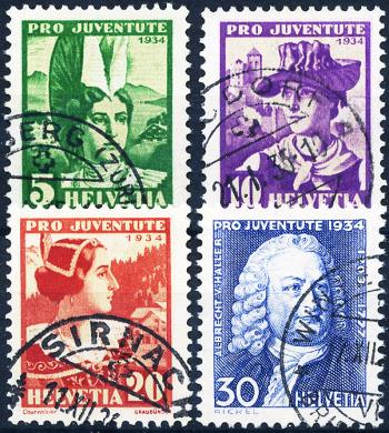 Stamps: J69-J72 - 1934 Swiss women's costumes and portrait of Albrecht von Haller