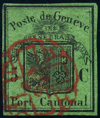 Timbres: 7 - 1848 Canton de Genève, Grand aigle vert foncé