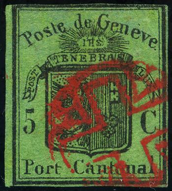 Francobolli: 7 - 1848 Cantone di Ginevra, grande aquila verde scuro