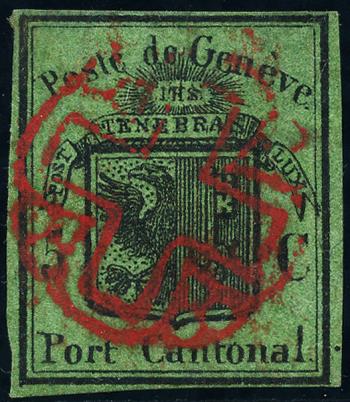 Briefmarken: 7 - 1848 Kanton Genf, Grosser Adler dunkelgrün