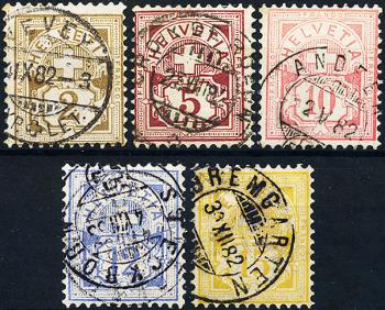 Briefmarken: 53-57 - 1882 Ziffermuster, weisses Papier, KZ A