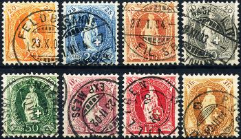 Briefmarken: 66E-72E - 1900-1903 Stehende Helvetia, weisses Papier, 14 Zähne, KZ B