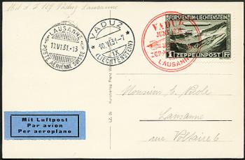 Timbres: SF31.1 a. - 10. Juni 1931 Zeppelin courrier Vaduz - Lausanne