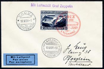 Briefmarken: SF31.1 b. - 10. Juni 1931 Zeppelinpost Vaduz - Lausanne