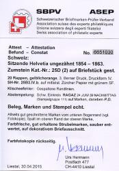 Thumb-2: 25D - 1857, Stampa Berna, 3a tiratura, carta Zurigo