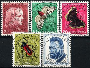 Briefmarken: J148-J152 - 1953 Pro Juventute, Mädchenbild, Insektenbilder und Selbstbildnis Ferdinand Hodlers
