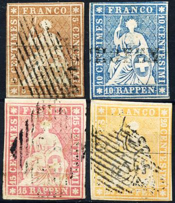 Stamps: 22B-25B - 1854-1855 Bern printing, 1st printing period, Munich paper