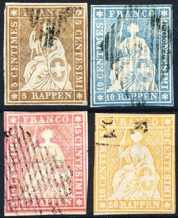 Timbres: 22B-25B - 1854-1855 Impression de Berne, 1ère période d'impression, papier de Munich