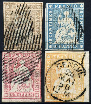 Francobolli: 22F-25F - 1856 Tipografia Berna, 1° periodo di stampa, carta Monaco