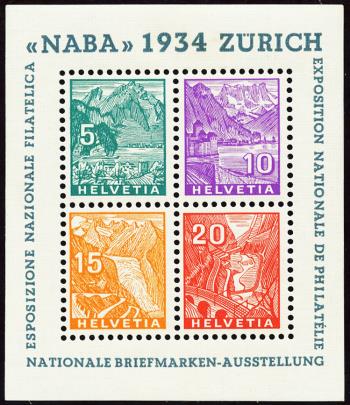 Thumb-1: W1 - 1934, Bloc feuillet pour l'exposition nationale de timbres à Zurich