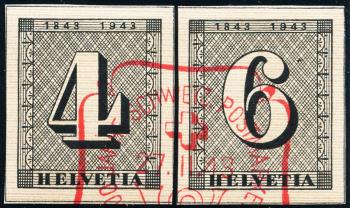 Briefmarken: W12-W13 - 1943 Einzelwerte aus Jubiläumsblock 100 Jahre Schweizerische Postmarken