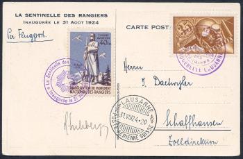Stamps: SF24.6c - 31. August 1924 Inauguration of the Soldiers' Monument "Les Rangiers"