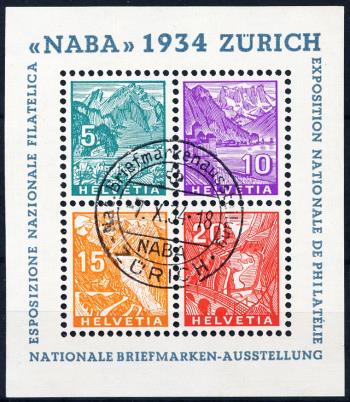 Timbres: W1 - 1934 Bloc feuillet pour l'exposition nationale de timbres à Zurich