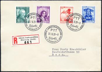 Briefmarken: J85-J88 - 1938 Bildnis S. Gessners und Schweizer Frauentrachten