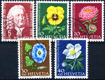 Briefmarken: J173-J177 - 1958 Bildnis Albrecht von Haller und Blumenbilder