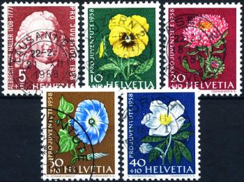 Stamps: J173-J177 - 1958 Portrait of Albrecht von Haller and flower paintings