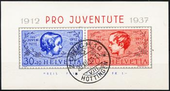 Thumb-1: J83I-J84I - 1937, Blocco anniversario 25 anni di francobolli Pro Juventute