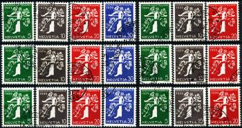 Francobolli: 228z-238yR - 1939 Esposizione nazionale svizzera, serie di fogli e francobolli in rotoli