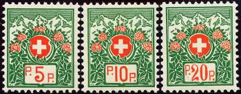 Stamps: PF11B-PF13B - 1927 Swiss coat of arms with alpine roses, white paper