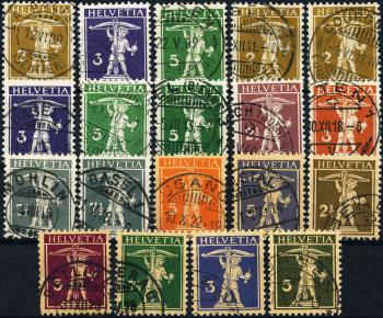 Briefmarken: 117-183 - 1909-1930 Tellknaben, Faserpapier