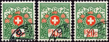 Stamps: PF11B-PF13B - 1927 Swiss coat of arms with alpine roses, white paper