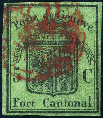 Briefmarken: 7 - 1848 Kanton Genf, Grosser Adler dunkelgrün