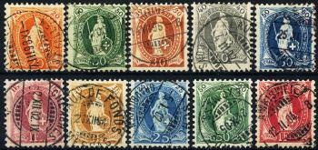 Stamps: 66D-75D - 1895-1900 Stehende Helvetia, weisses Papier, 13 Zähne, KZ B
