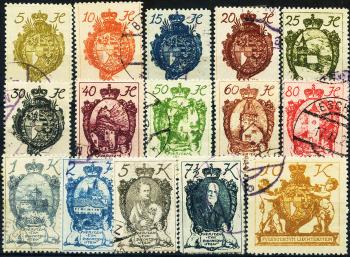 Briefmarken: FL25-FL39 - 1920 Wappenmuster, Landschaften und Fürstenbilder