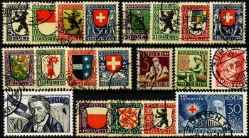 Stamps: J29-J48 - 1924-1928 Cantonal and Swiss coat of arms