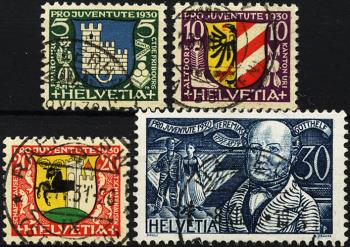 Briefmarken: J53-J56 - 1930 Städtewappen und Bildnis Jeremias Gotthelf