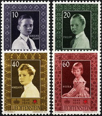 Briefmarken: FL282-FL285 - 1955 10 Jahre Liechtensteinisches Rotes Kreuz