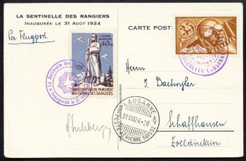 Francobolli: SF24.6c - 31. August 1924 Inaugurazione del monumento ai soldati "Les Rangiers".