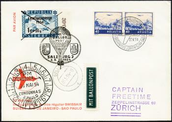 Briefmarken: RF54.11b A1 - 27. Mai 1954 Zürich-Genf-Lissabon-Dakar-Recife-Rio de Janeiro-Sao Paulo