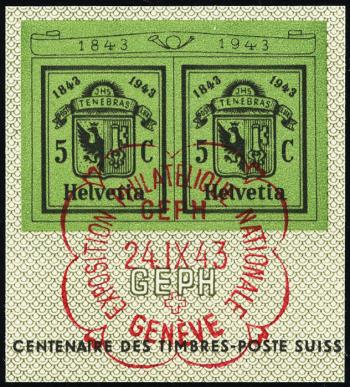 Thumb-1: W17L-W17R - 1943, Individual values from the commemorative block for the National Stamp Exhibition in Geneva