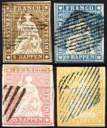 Stamps: 22B-25B - 1854-1855 Bern print, 1st printing period, Munich paper