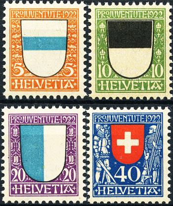 Stamps: J21-J24 - 1922 Cantonal and Swiss coat of arms