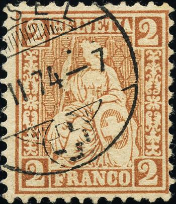 Briefmarken: 37a - 1874 Sitzende Helvetia, Weisses Papier