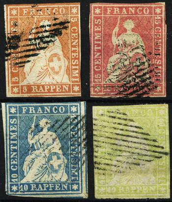 Briefmarken: 22Aa-26Aa - 1854 Münchner Druck, 1. Druckperiode, Münchner Papier