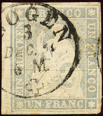 Francobolli: 27D - 1855 Stampa di Berna, 2a ristampa, carta di Monaco