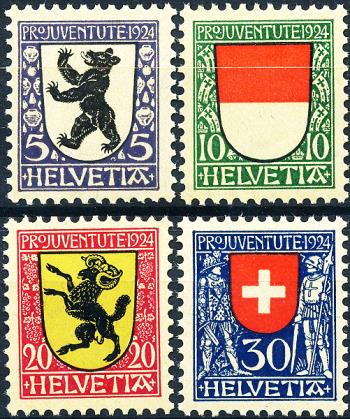 Stamps: J29-J32 - 1924 Kantons- und Schweizer Wappen