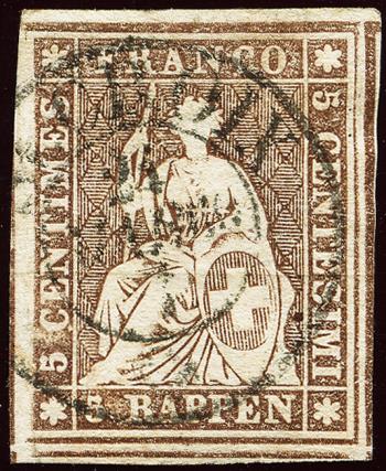 Timbres: 22G - 1859 Estampe de Berne, 4e période d'impression, papier de Zurich