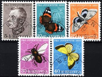Stamps: J133-J137 - 1950 Pro Juventute, portrait of T. Sprecher von Bernegg and pictures of insects